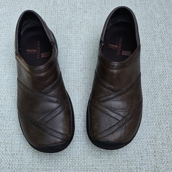 Merrell Brown Leather Comfort Shoes, Casual Loafers, Stretch Side Size 9 - Picture 2 of 10